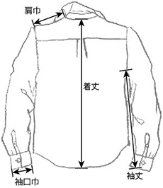 シャツ（ブラウス）採寸 - 着丈、肩巾、袖丈、袖口巾